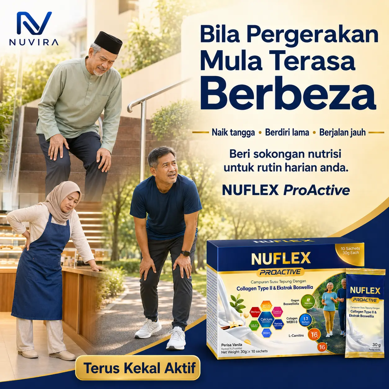 Poster NUFLEX ProActive tentang sokongan nutrisi untuk rutin harian