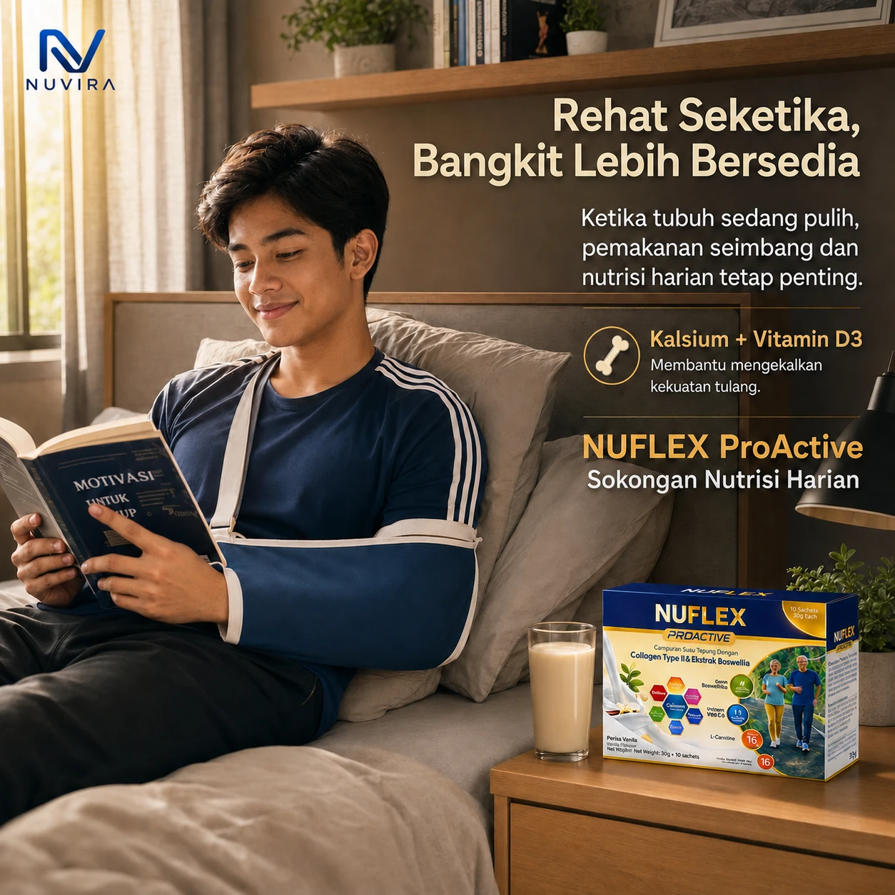 Poster NUFLEX ProActive tentang kepentingan nutrisi harian ketika tubuh sedang pulih